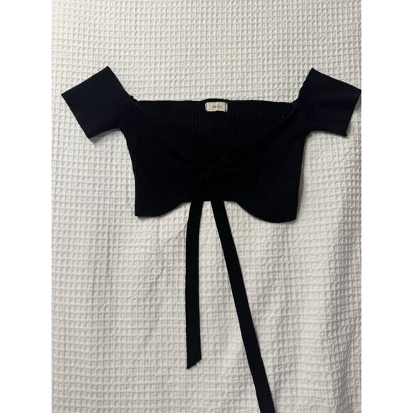 Debut Black Knit Cropped Top Tie Front Made in USA Goth Clean Girl Small/Med - Picture 1 of 5
